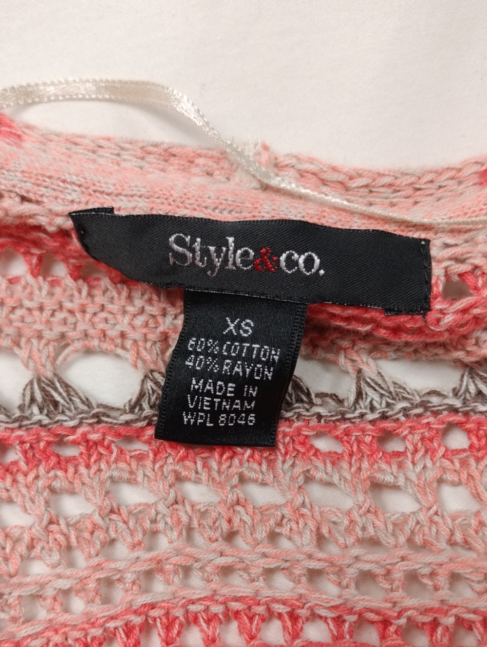 Style & Co. Open Front Crochet Cardigan Sweater - Orange and Gray Size XS - Picture 2 of 10